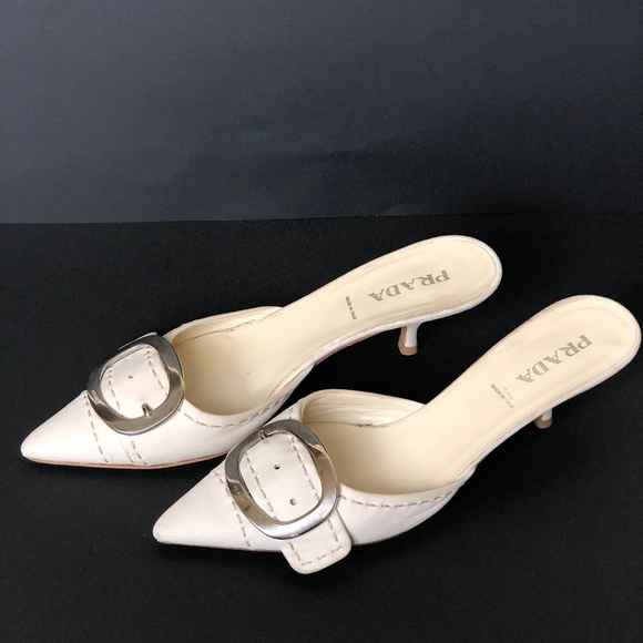 Prada Off White Kitten Heel Mule - Picture 3 of 3